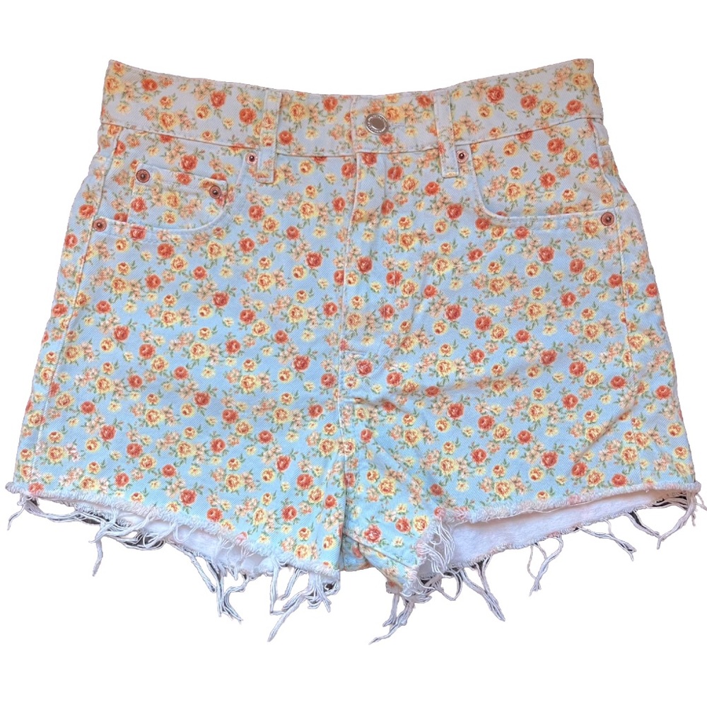 ZARA Shorts Women’s Size 2 The 90’s Floral Print High Rise Raw Hem NWOT